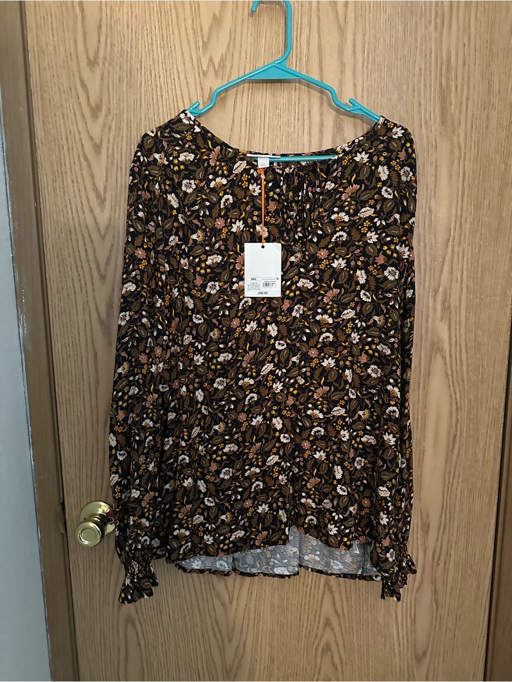 Knox Rose Floral Long-Sleeve Peasant Blouse - Black with Mustard & Cream